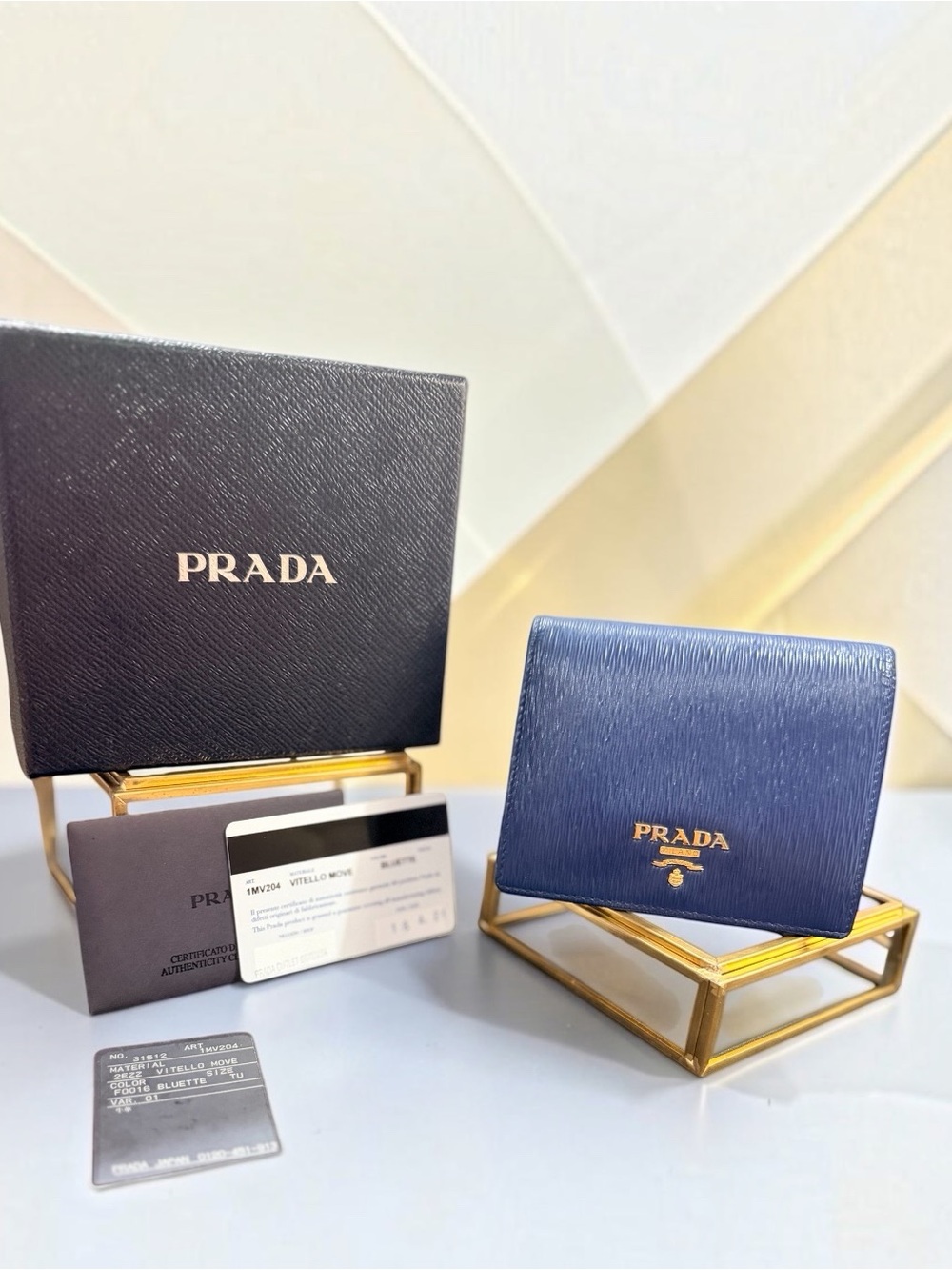 Prada Vitello Move Compact Bifold Wallet in Bluette Blue